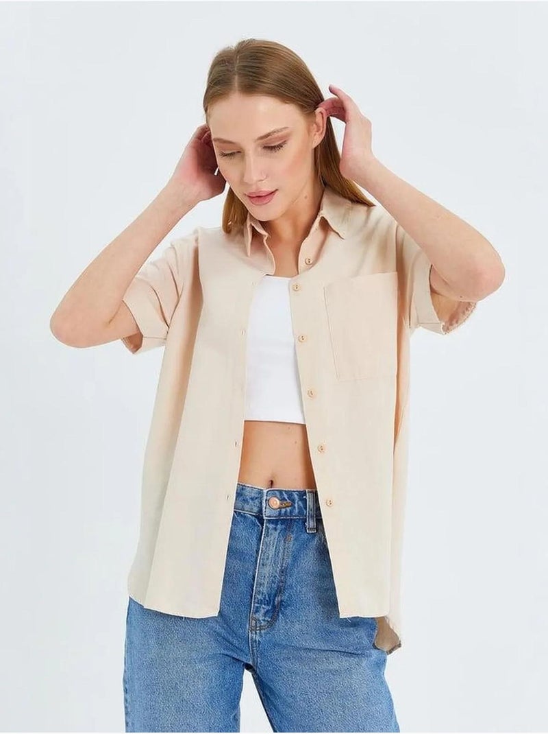 Chemise en popeline coupe slim avec poche mixray Sable - Kiabi