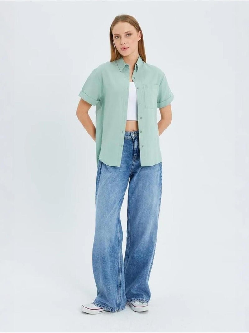 Chemise en popeline coupe slim avec poche mixray Vert pastel - Kiabi