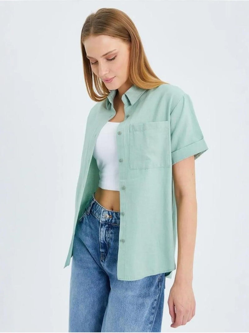 Chemise en popeline coupe slim avec poche mixray Vert pastel - Kiabi