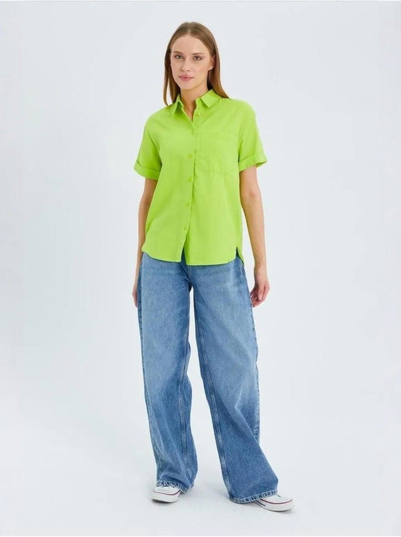 Chemise en popeline coupe slim avec poche mixray Vert tilleul - Kiabi