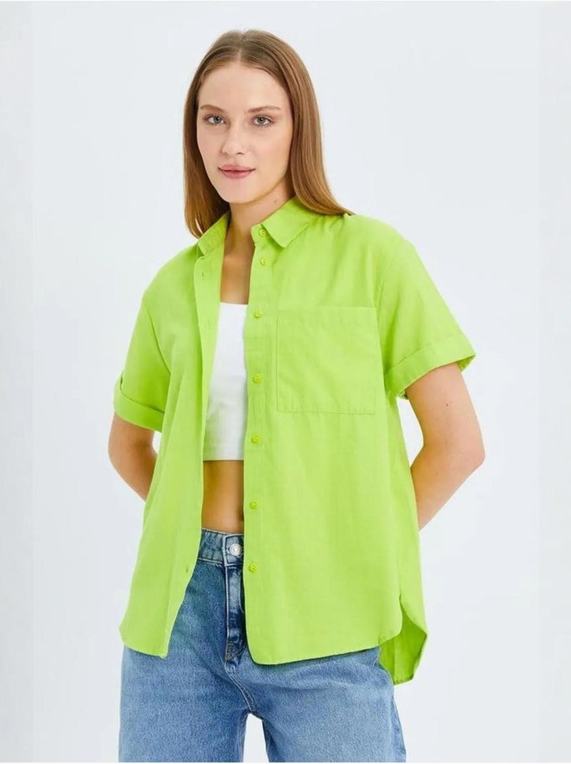 Chemise en popeline coupe slim avec poche mixray Vert tilleul - Kiabi