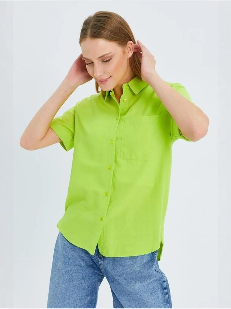 Chemise en popeline coupe slim avec poche mixray Vert tilleul - Kiabi