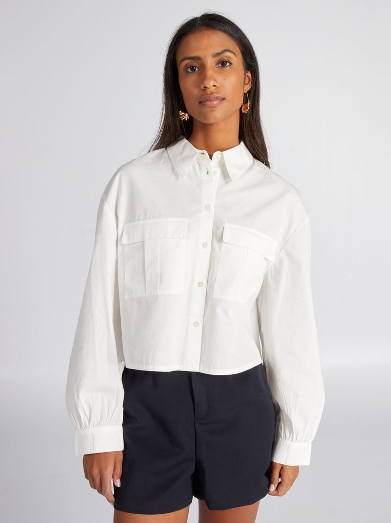 Chemise en popeline cropped blanc - Kiabi