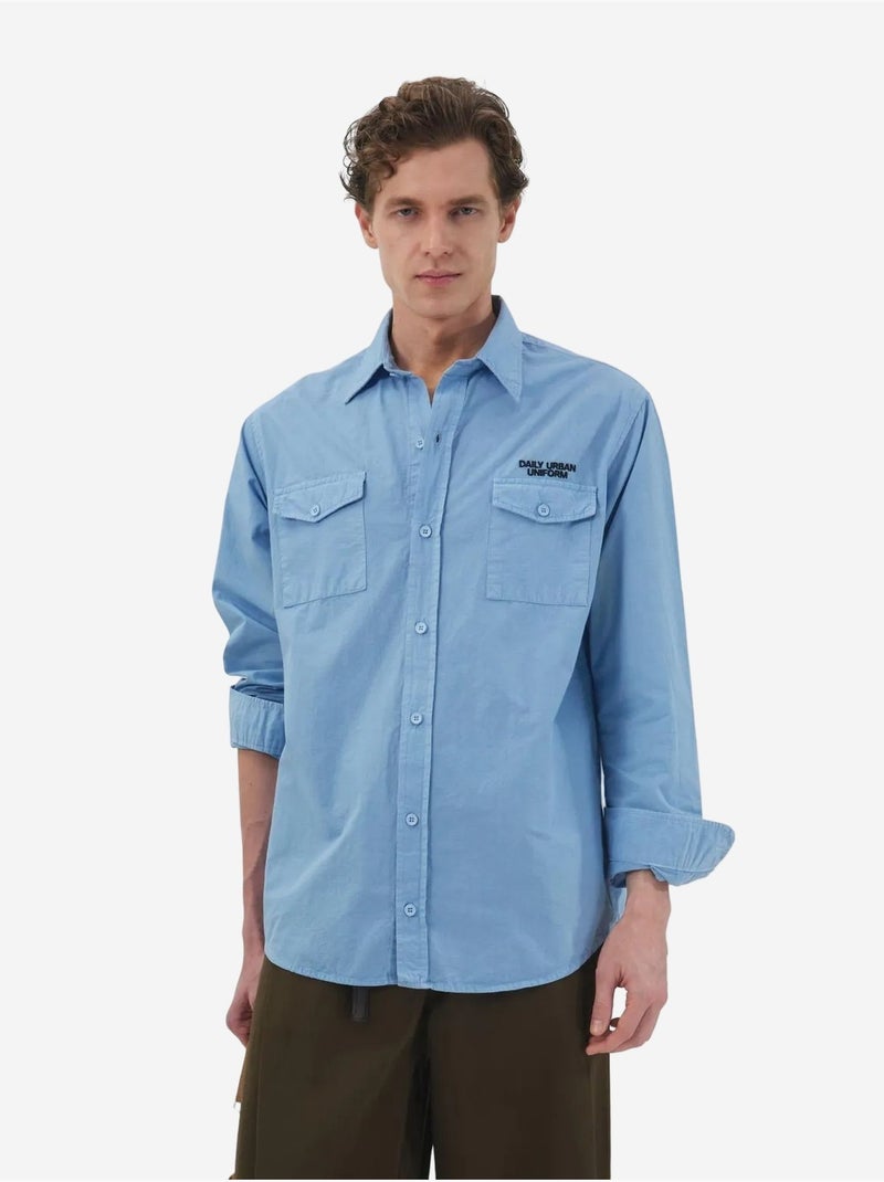 Chemise en popeline de coton à imprimé texte pour homme giesto Bleu clair - Kiabi