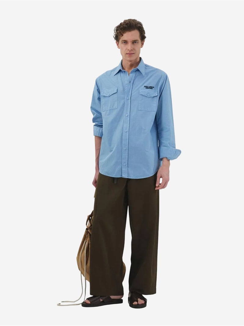 Chemise en popeline de coton à imprimé texte pour homme giesto Bleu clair - Kiabi