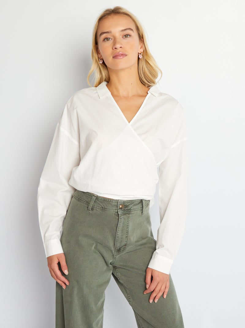 Chemise en popeline et noeud noué devant blanc - Kiabi