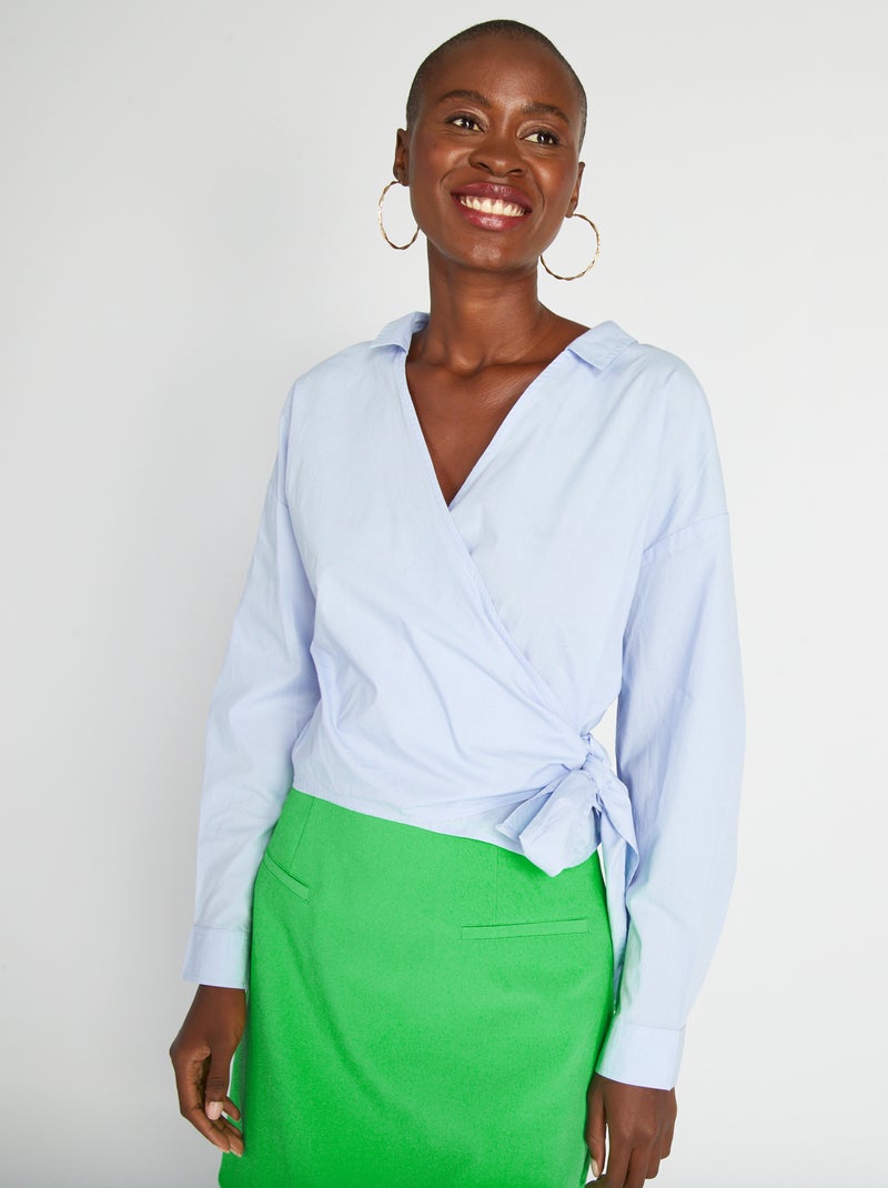 Chemise en popeline et noeud noué devant Bleu - Kiabi
