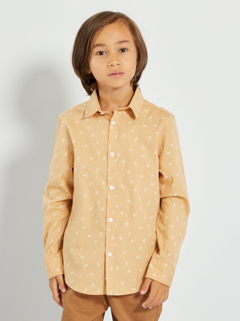 Chemise en popeline fantaisie Beige 'avion' - Kiabi