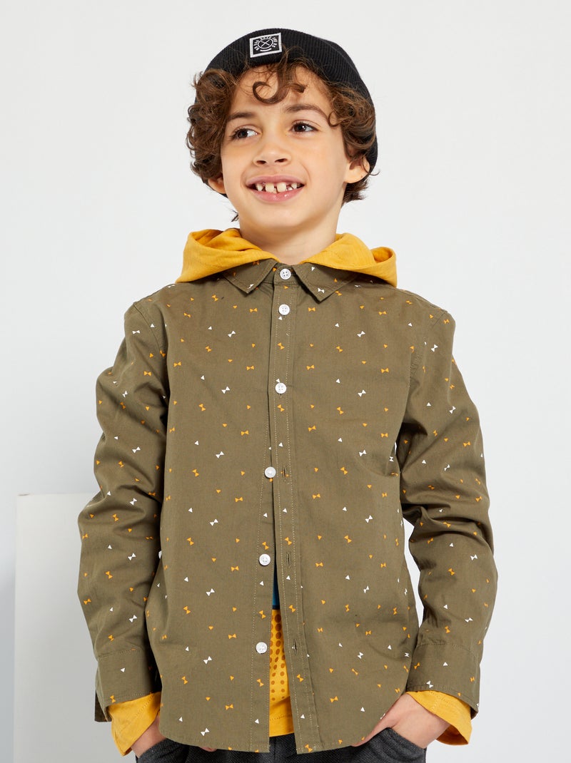 Chemise en popeline fantaisie kaki - Kiabi