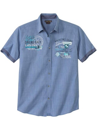 Chemise en Popeline Flammée Bleue   - ATLAS FOR MEN