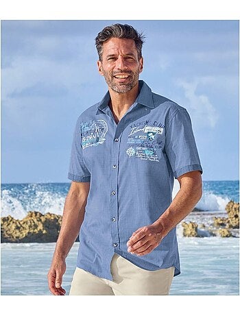Chemise en popeline flammée bleue - atlas for men