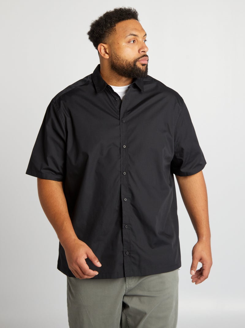 Chemise en popeline manches courtes noir - Kiabi