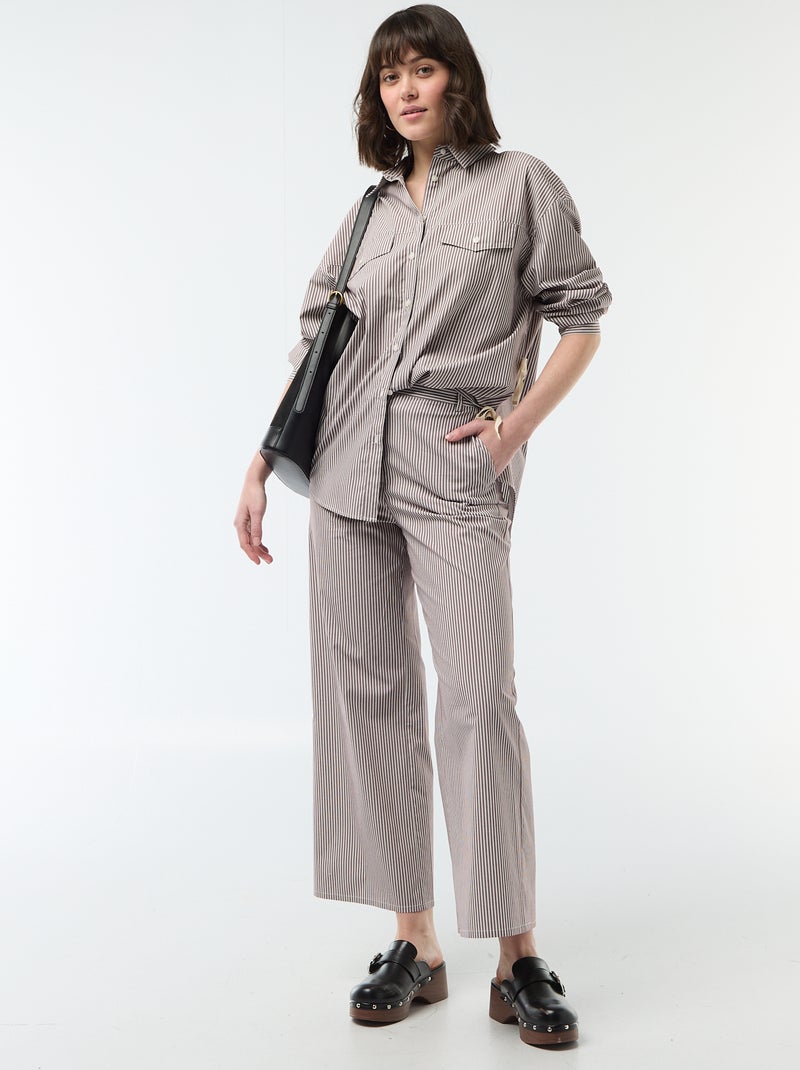 Chemise en popeline rayé oversize Beige - Kiabi