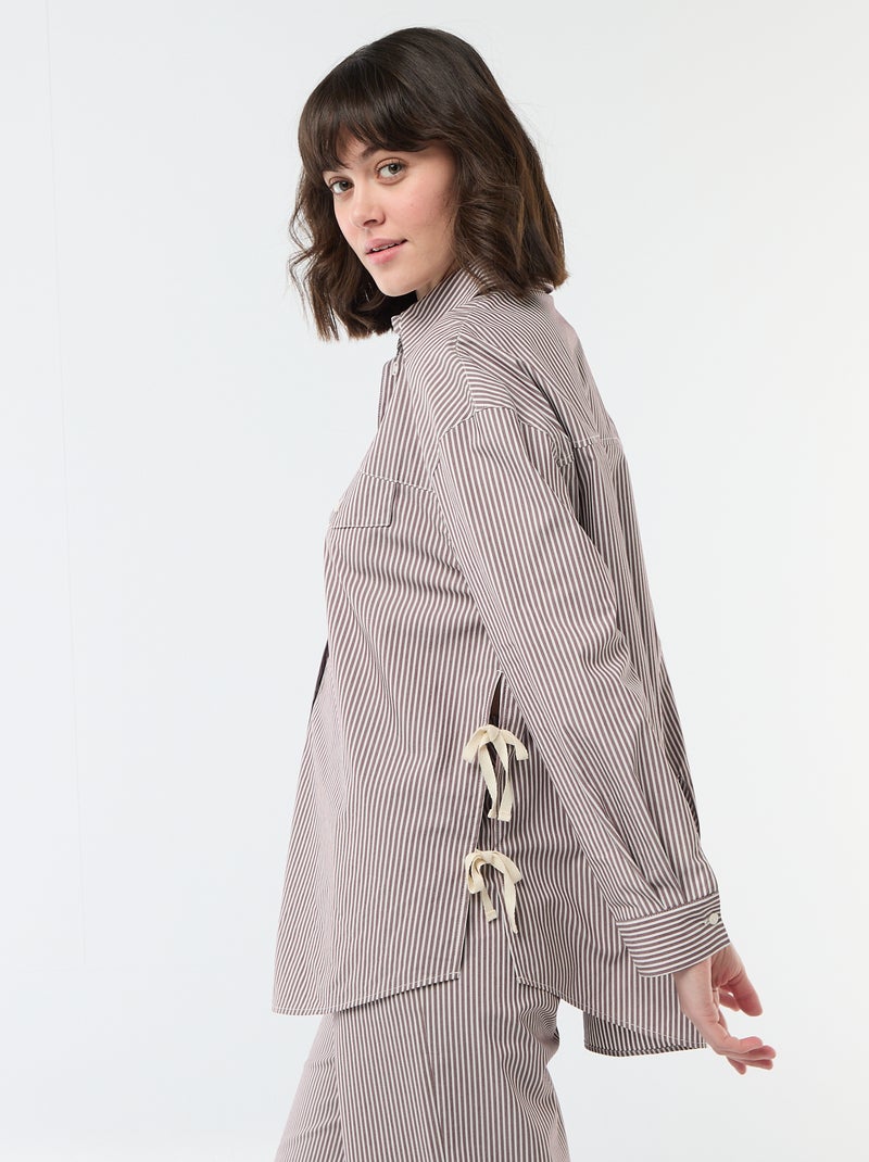 Chemise en popeline rayé oversize Beige - Kiabi