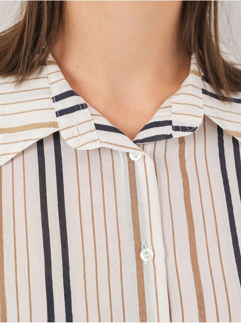 Chemise en popeline rayée à manches trois-quarts bdart Blanc cassé - Kiabi
