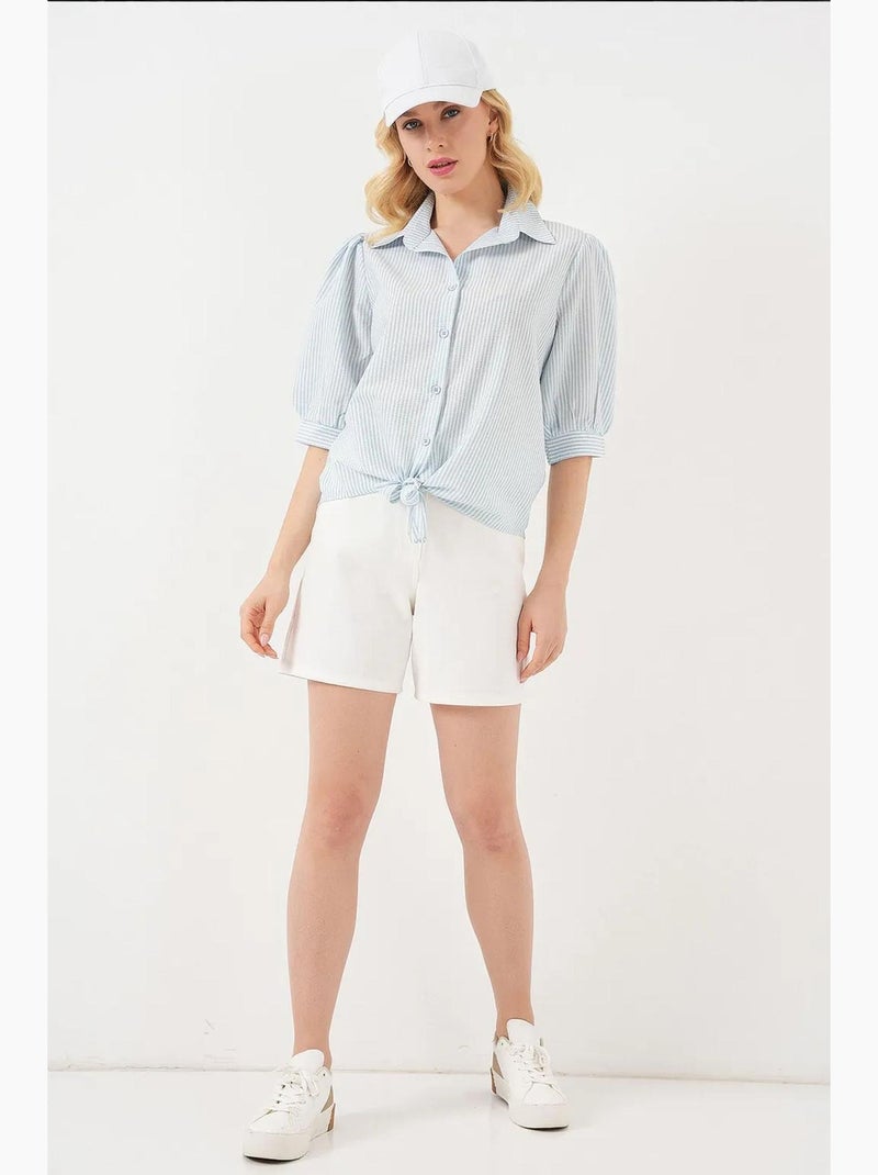 Chemise en popeline rayée à manches trois-quarts bdart Bleu clair - Kiabi