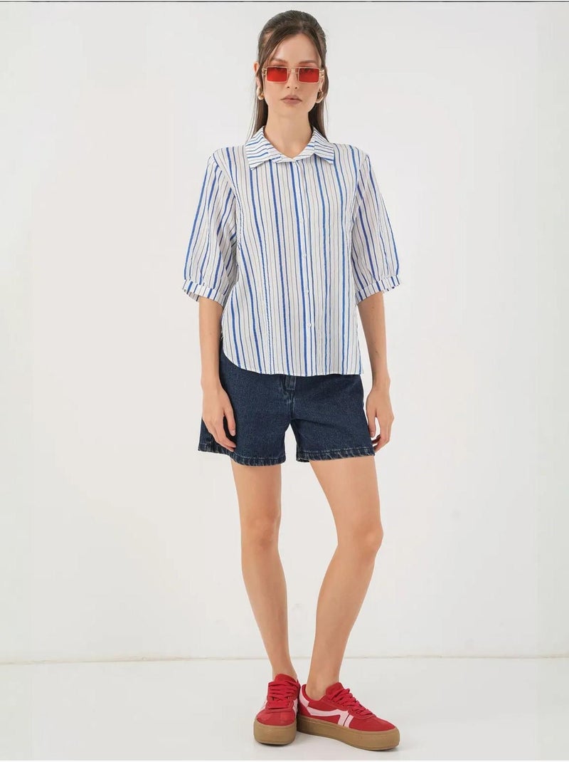 Chemise en popeline rayée à manches trois-quarts bdart Bleu électrique - Kiabi