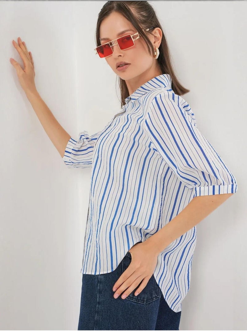 Chemise en popeline rayée à manches trois-quarts bdart Bleu électrique - Kiabi