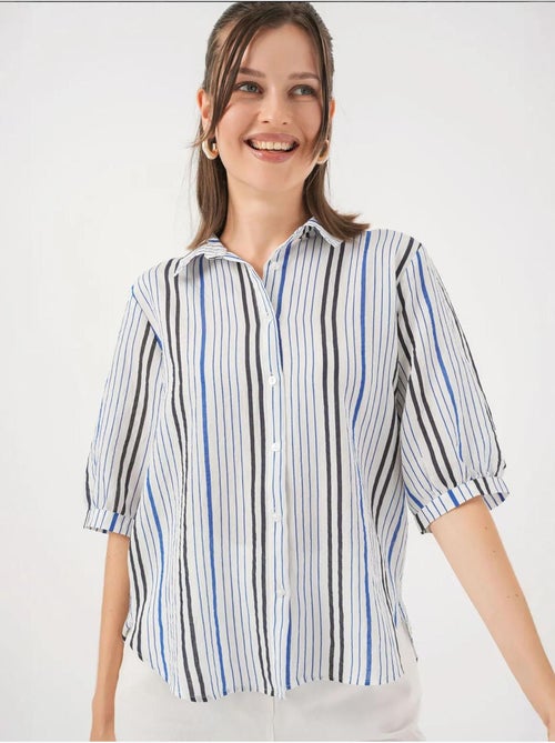 Chemise en popeline rayée à manches trois-quarts bdart - Kiabi Chemise en popeline rayée à manches trois-quarts bdart - Kiabi