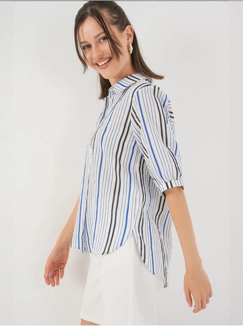 Chemise en popeline rayée à manches trois-quarts bdart - Kiabi Chemise en popeline rayée à manches trois-quarts bdart - Kiabi