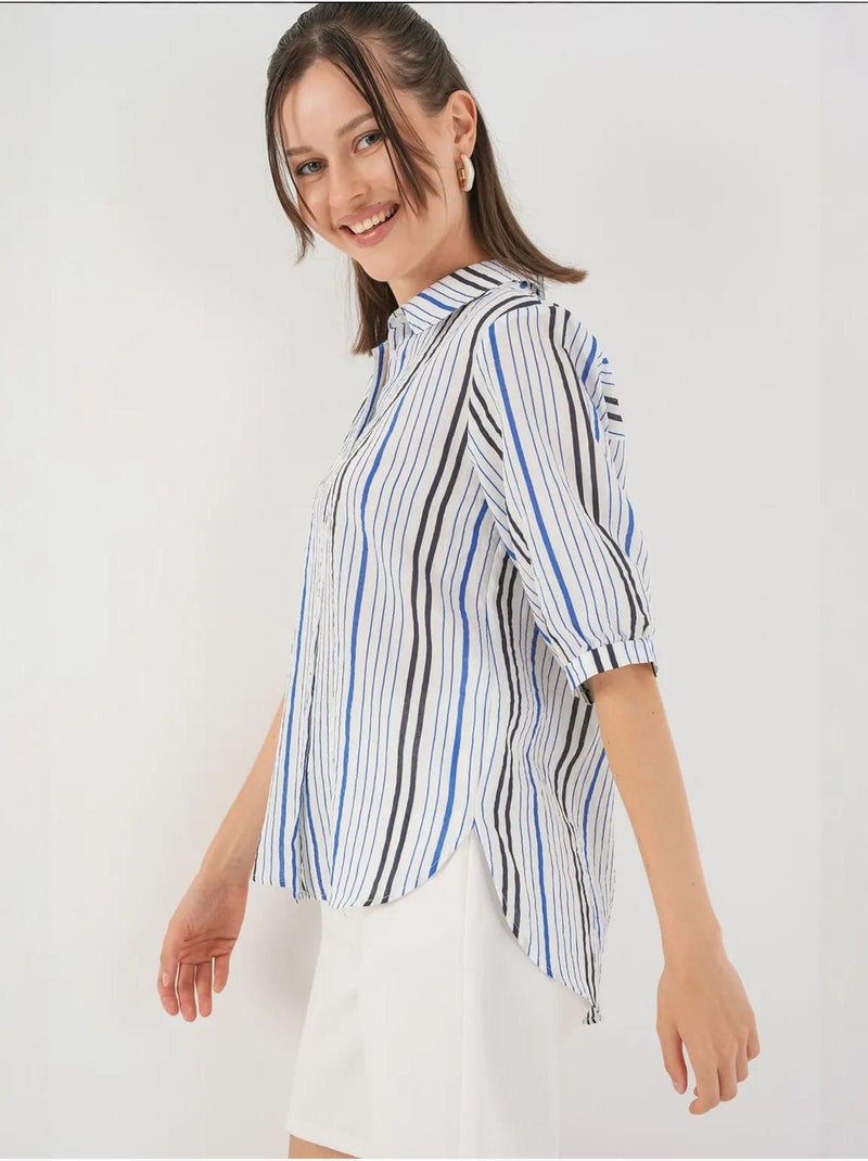 Chemise en popeline rayée à manches trois-quarts bdart Bleu marine - Kiabi