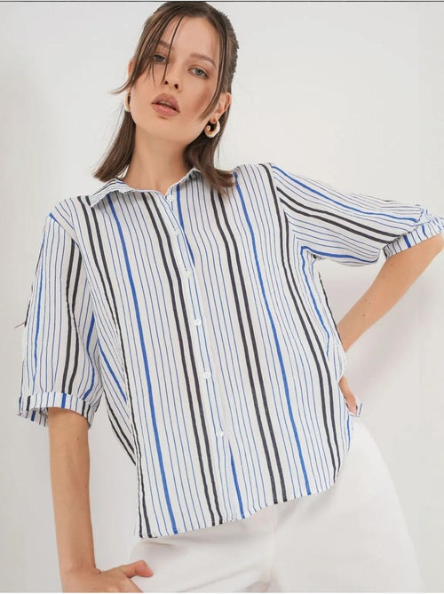 Chemise en popeline rayée à manches trois-quarts bdart - Kiabi Chemise en popeline rayée à manches trois-quarts bdart - Kiabi