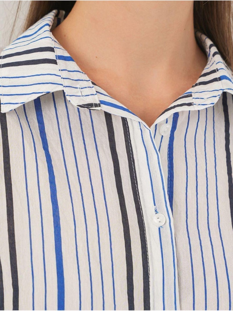Chemise en popeline rayée à manches trois-quarts bdart Bleu marine - Kiabi