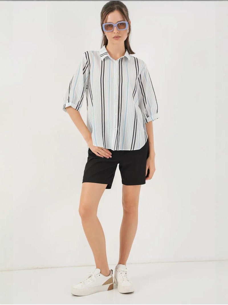 Chemise en popeline rayée à manches trois-quarts bdart Bleu pastel - Kiabi