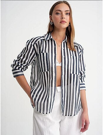 Chemise en popeline rayée avec poche mixray