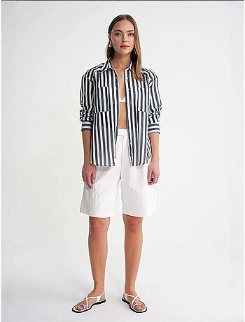 Chemise en popeline rayée avec poche mixray