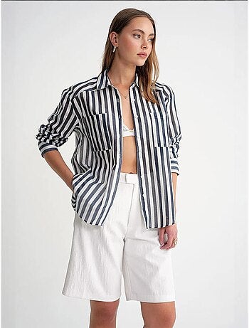 Chemise en popeline rayée avec poche mixray