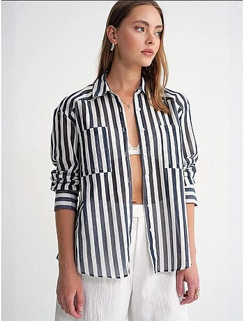 Chemise en popeline rayée avec poche mixray