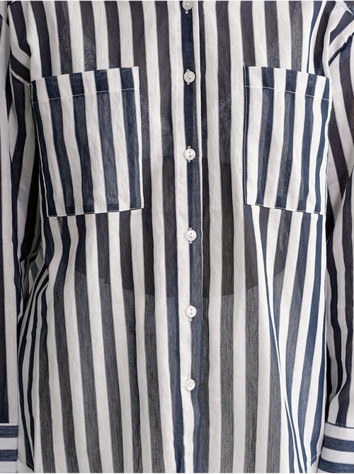 Chemise en popeline rayée avec poche mixray - Kiabi Chemise en popeline rayée avec poche mixray - Kiabi