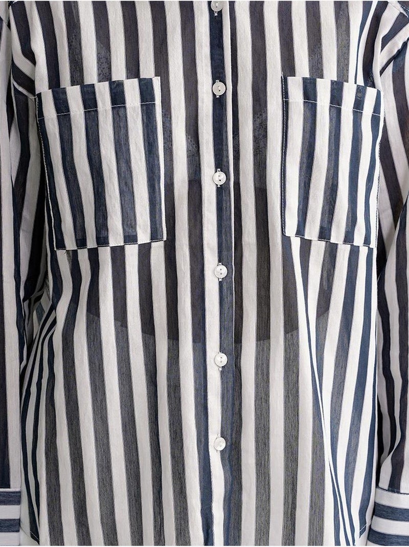 Chemise en popeline rayée avec poche mixray Bleu marine - Kiabi