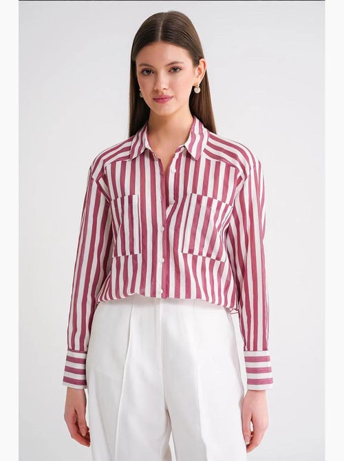 Chemise en popeline rayée avec poche mixray - Kiabi