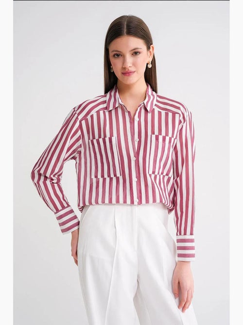 Chemise en popeline rayée avec poche mixray - Kiabi