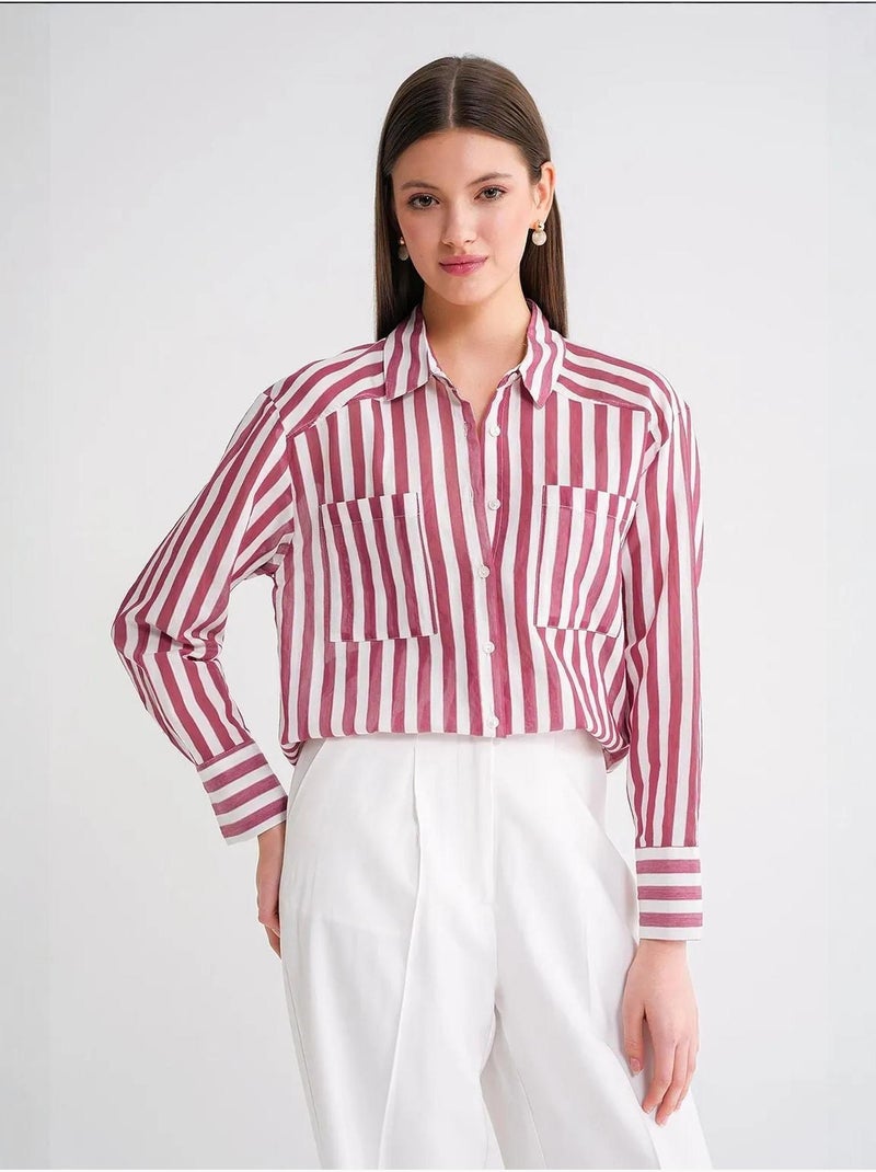 Chemise en popeline rayée avec poche mixray Rouge bordeaux - Kiabi