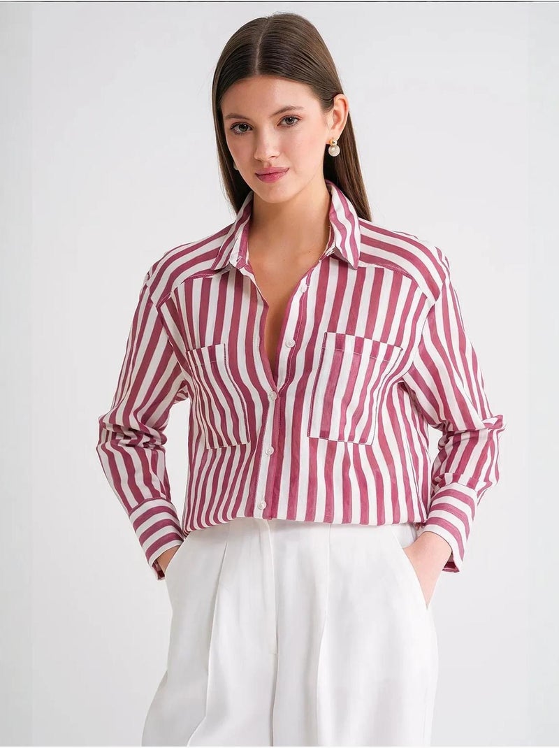 Chemise en popeline rayée avec poche mixray Rouge bordeaux - Kiabi