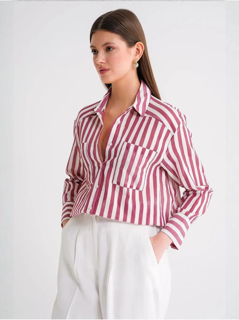 Chemise en popeline rayée avec poche mixray Rouge bordeaux - Kiabi