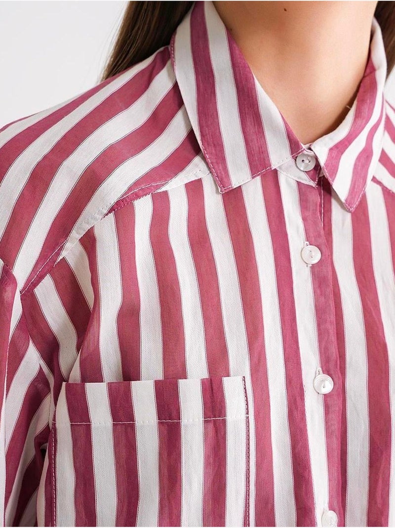 Chemise en popeline rayée avec poche mixray Rouge bordeaux - Kiabi