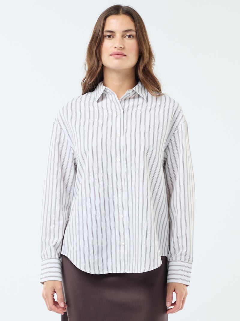 Blouse BIBA Rayée Blanche/violette/marron - Taille 38, Occasion Très Bon état