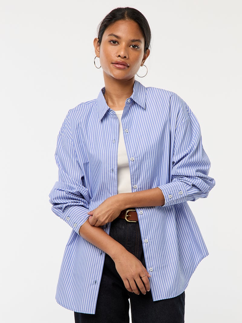 Chemise en popeline rayée Bleu - Kiabi