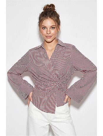 Chemise en popeline rayée cintrée avec détail à nouer lucci
