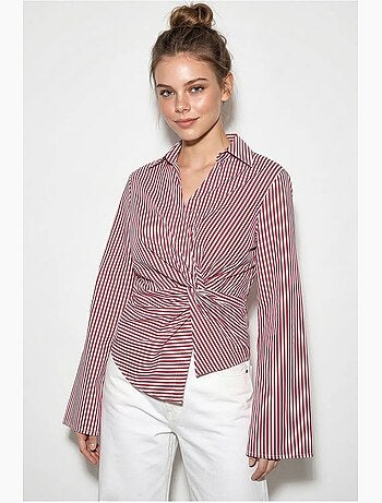 Chemise en popeline rayée cintrée avec détail à nouer lucci