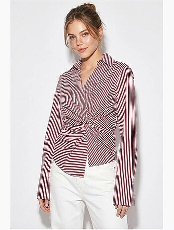 Chemise en popeline rayée cintrée avec détail à nouer lucci