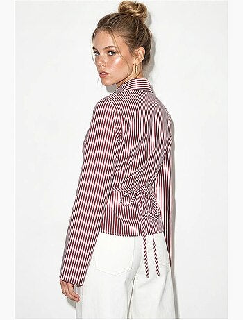 Chemise en popeline rayée cintrée avec détail à nouer lucci