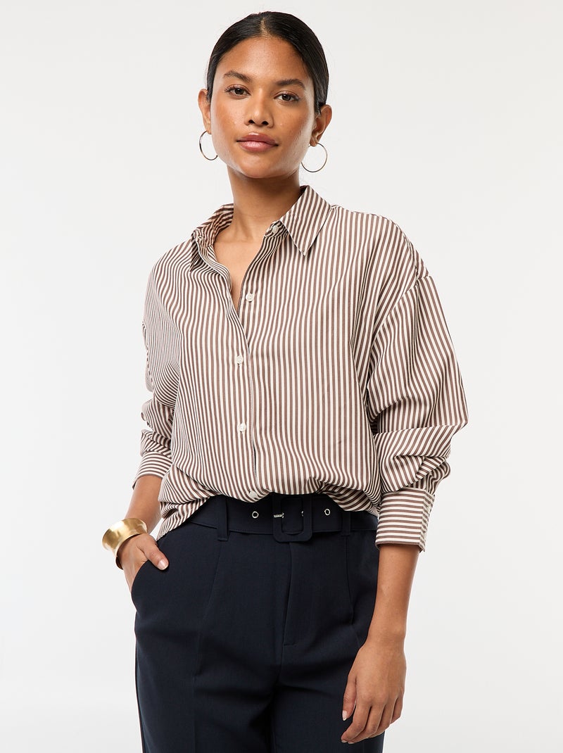 Chemise en popeline rayée Gris - Kiabi