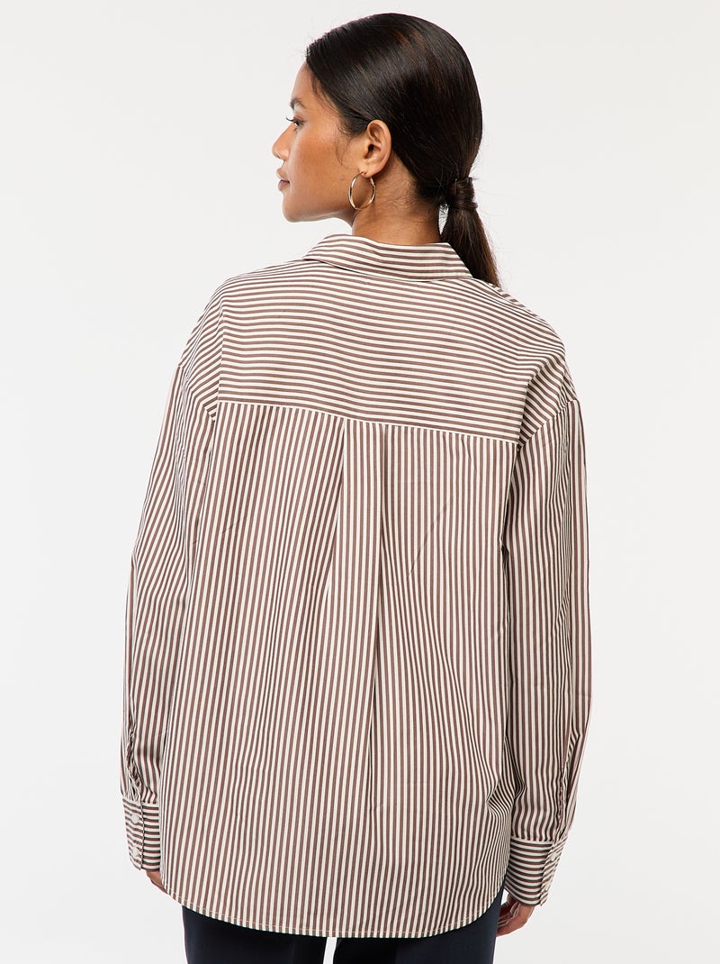 Chemise en popeline rayée Marron - Kiabi