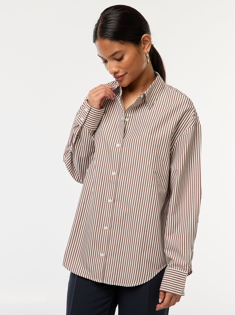 Chemise en popeline rayée Marron - Kiabi