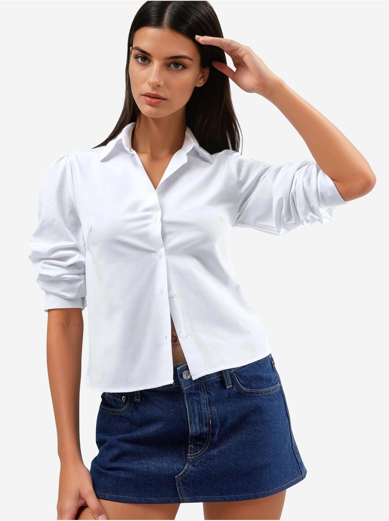 Chemise en popeline unie avec fermeture à boutons busem Blanc - Kiabi